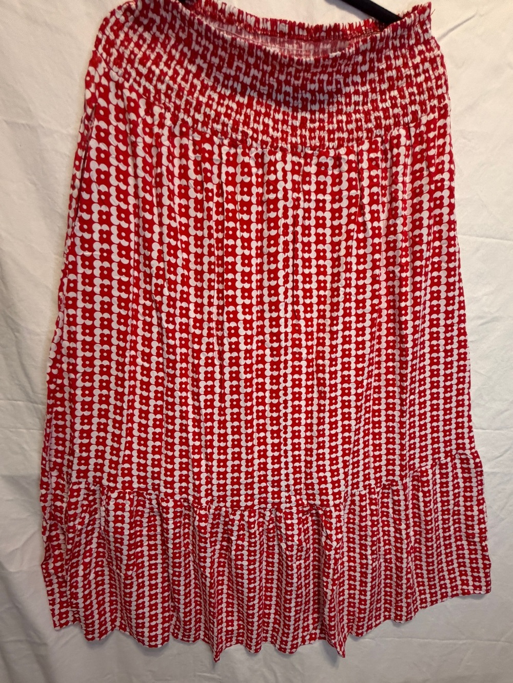 Women's Red Patterned Maxi Skirt with Ruffle Hem
